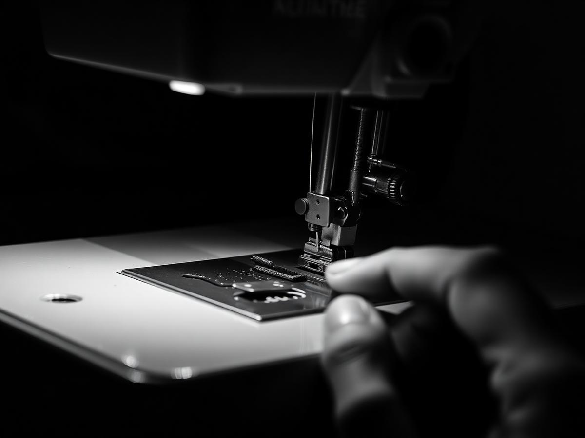Operator sewing a garment on the production line